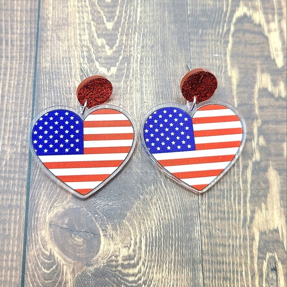 Patriotic Heart Dangle Earrings - Picture 3 of 4